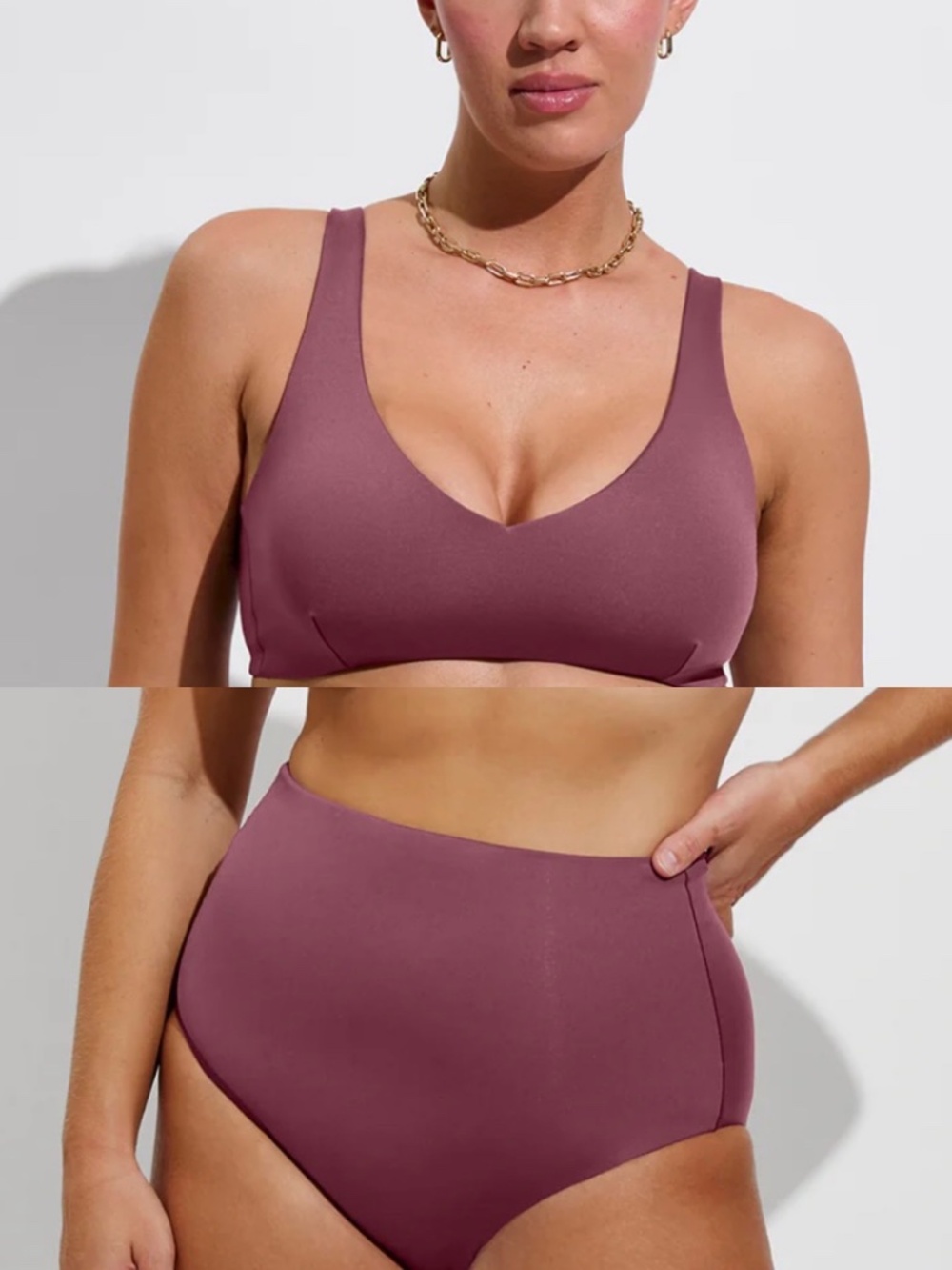 Left On Friday Mauve V-Neck High-Waist Bikini Set
